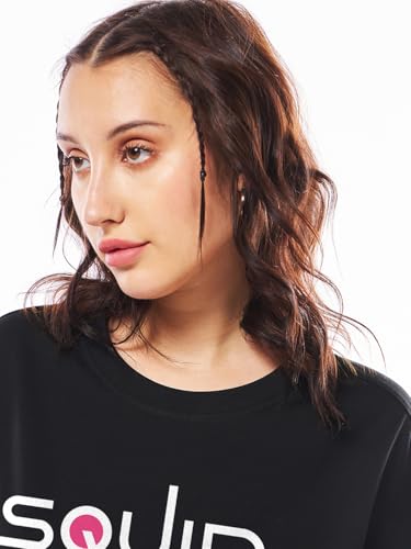 Bewakoof Official Squid Game Merchandise Women's Typography Oversized Fit Half Sleeve Round Neck Cotton Jersey T-Shirt_655109_Black_3XL