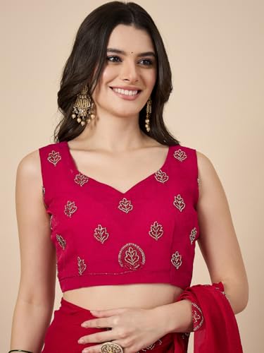 AKHILAM Women's Pink Tissue Embellished Saree With Unstitched Blouse Piece (KRIYNS4701_KH)