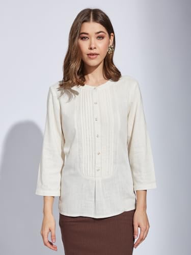 Latin Quarters Women White Round Neck 3/4th Sleeve Solid Tunic Blouse_2XL