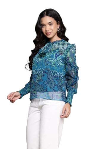 Aarke Ritu Kumar Denim Blue Cashmere Peasant Top with Camisole