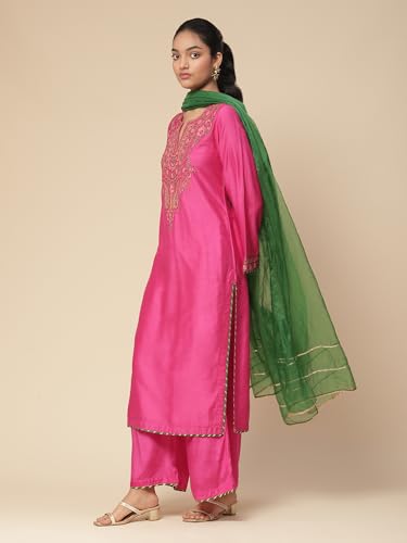 Aarke Ritu Kumar Pink Embroidered Kurta With Palazzo And Dupatta