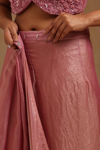 Soch Womens Blush Pink Organza Solid Ready To Wear Saree