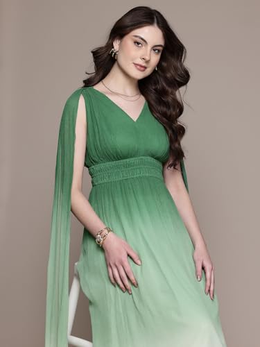 Label RITU KUMAR Green Etro V- Neck Full Sleeves Long Dress