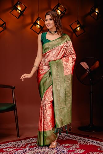 MIMOSA Women's Woven Design Kanjivaram Style Art Silk Saree With Blouse Piece : Sa00001783Mrfree,Maroon