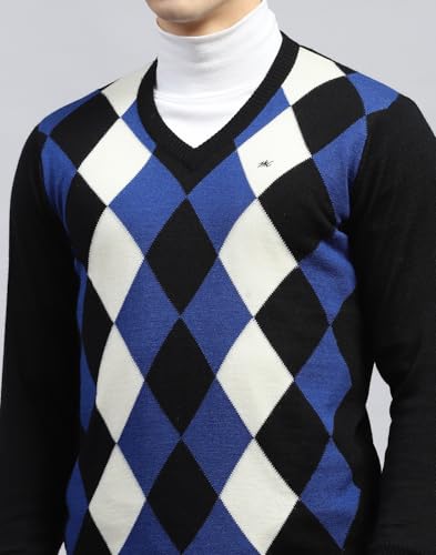 Monte Carlo Mens Black Geometric V Neck Full Sleeve Pullover (1236030VN-1-42)