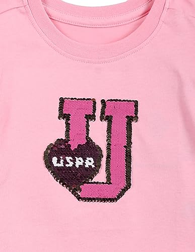 U.S. Polo Assn. Kids Regular fit Cotton Embellished Short Sleeves Crew Neck T-Shirts (UGTSH0285_Pink_12M)