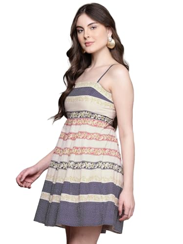 Label RITU KUMAR Ecru Elina Square Neck Short Dress