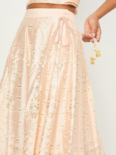 Max Women Floral Printed Flared Skirt (SKT41011PEACH)_XL