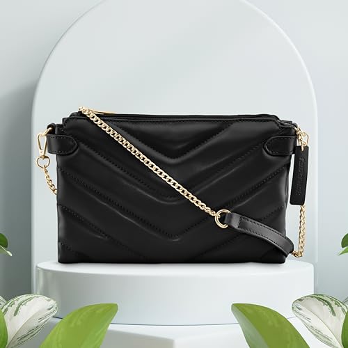 Fastrack Quilted Sling Bag for Women, Girls and Ladies with Unique Chain Strap