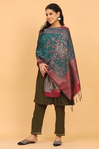 W for Woman Teal Ethnic Motifs Zari Dupatta