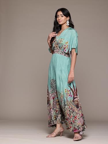 Ritu Kumar V-Neck Half Sleeves Dress Green