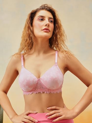 Clovia Women's Padded Non-Wired Full Coverage Floral Print Multiway T-Shirt Bra (BR1806H22_Pink_32B)