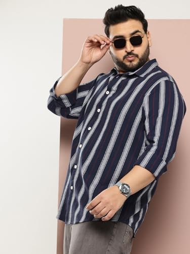 Thomas Scott Men | Plus Size | Regular Fit | Long Sleeves | Spread Collar | Shepherd Checks | 100% Cotton | Casual | Shirt (TS1792PS_Navy_4XL)