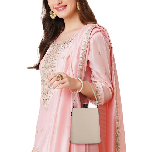Lady Quinton Bridal Handbag Clutch Purse, Synthetic Leather Shoulder Sling Bag (Beige)