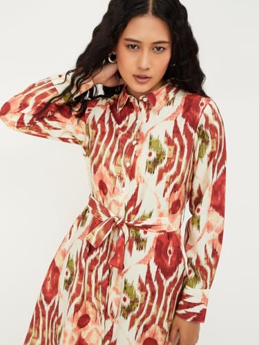 Max Women's Polyester A-Line Below The Knee Dress (EC58003_Multi Multicolour