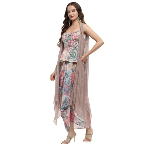 BIBA Women's Multicolor Georgette Straight Lehenga Set (SKDBOLD9785-AW24 XL)