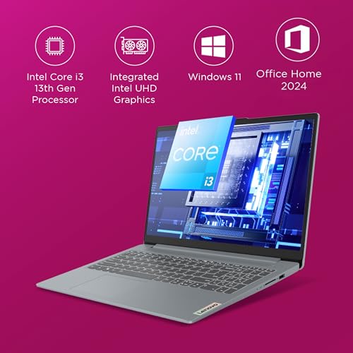 Lenovo Smartchoice IdeaPad Slim 3 13th Gen Intel Core i3-1315U 15.6 inch (39.6cm) FHD Laptop (8GB RAM/512GB SSD/Windows 11/Office Home 2024/Alexa Built-in/1Yr ADP Free/Grey/1.6Kg), 82X700F0IN