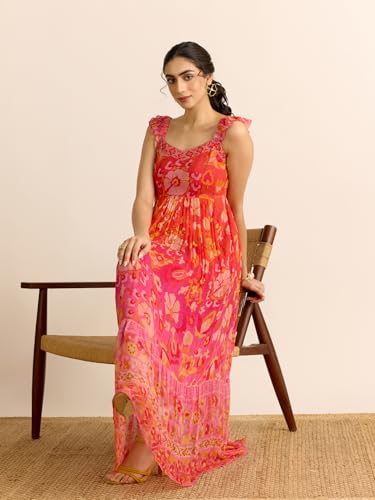 Aarke Ritu Kumar Orange Hannah Fit & Flare Sleeveless Long Dress