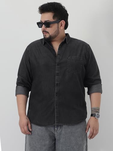 Urbano Plus Men's Black Regular Fit Full Sleeve Solid Denim Shirt (plusshirtdensolp-01-black-5xl)