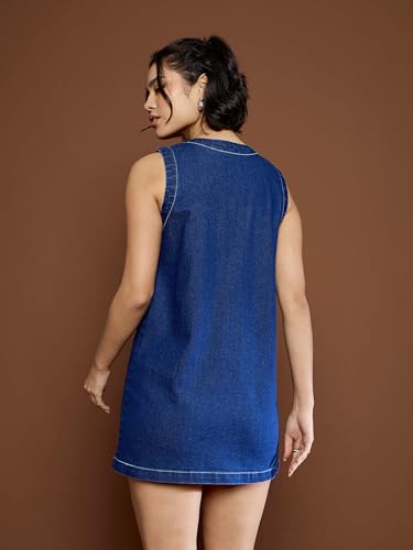 Navy Blue Front Pocket Short Dress