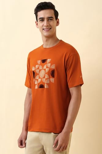 Allen Solly Men Orange Graphic Print Crew Neck T-Shirt