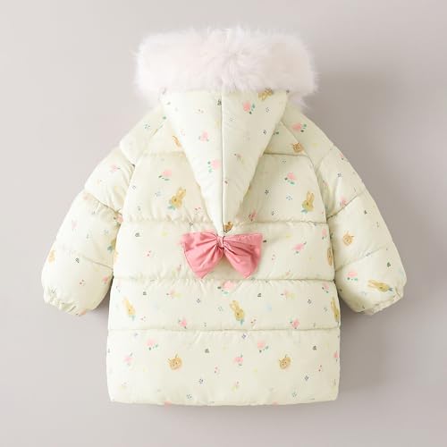 Hopscotch Girls Full Sleeves Beige Floral Bow Applique Long Coat For Ages(4-5 Years)