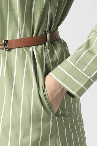 Women Olive Stripe Formal Dress
