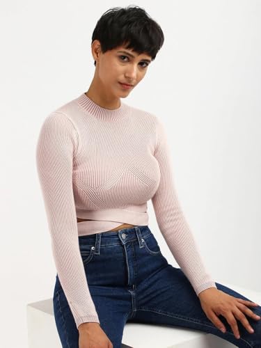 Calvin Klein Jeans Women's Modal Mock Neck Sweater (J222945TF6_Sepia Rose