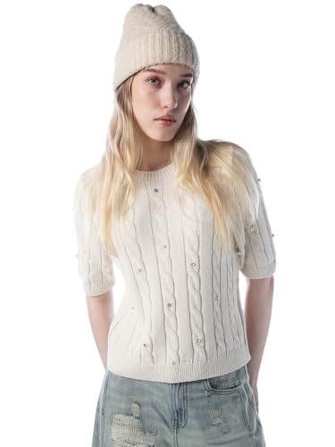 ONLY Women's Self Design Regular Fit White Sweater