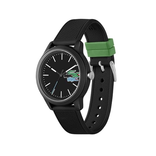 Lacoste Lacoste.12.12 Qtz Basic Black Round Dial Men's Watch|Black Silicone Material|Multi Color Band - 2011134