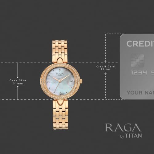 Titan Raga Showstopper 5.0 Quartz 3 Hands Round White MOP Dial, Rose Gold Strap Watch for Women - 95463WM01