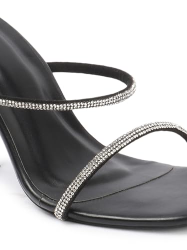 Carlton London Women Black Stylish Slip on Sandal with Kitten Heels, Square Toe for Party and Any Occasions (41)