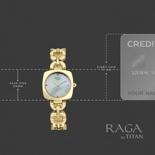 Raga Showstopper 5.0 Quartz 3 Hands Shaped White MOP Dial, Gold Strap Watch for Women - 95481YM01