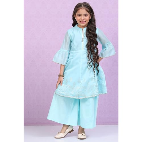 Biba Girls Polyester Kalidar Printed Suit Set(KW5020E_3_Blue)