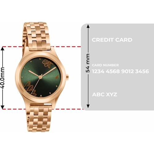 Fastrack P3H Green Dial Rose Gold Plating Stainless Steel Women's Watch - NT6268WM07