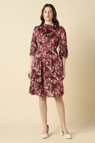 Women Maroon Print Casual Dress