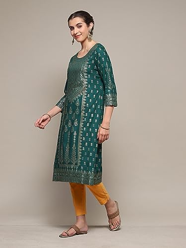 BIBA Women's Rayon Straight Tunic Shirt (Green)