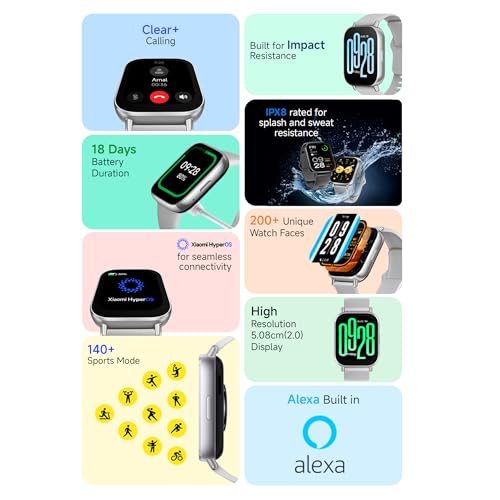 Redmi Watch 5 Active BT Calling with 3mic ENC|2" HD Screen|HyperOS connectivity|Metal body|18 days of Battery Life|200+ Watch Faces|IPX8 rating|140+ Sports Modes|Heart Rate,Period Cycle Monitor|Silver
