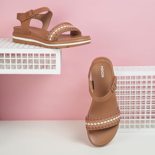 Mochi Women Tan Synthetic Casual - Sandals with Back Strap closure and PU sole, Perfect for Standard use UK/3 EU/36(33-1156)