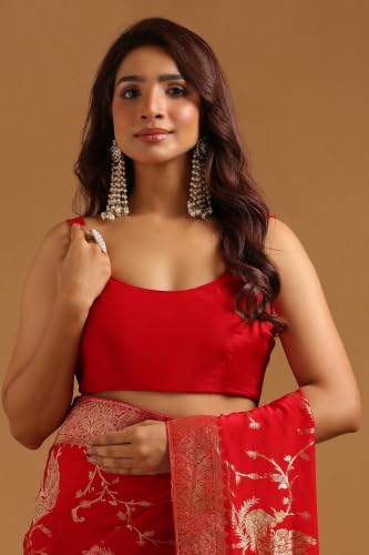 Soch Womens Red Satin Bird Motifs Zari Woven Saree