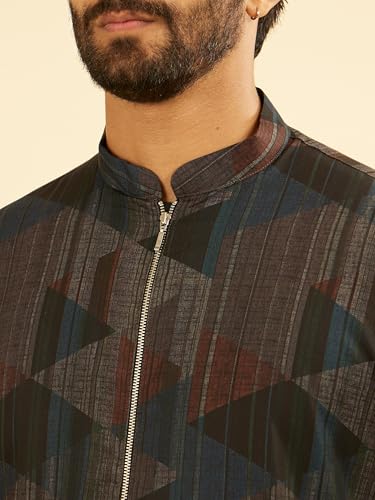 Manyavar Men's Spandex Printed Causal Mid Length Kurta(Rust,XL)