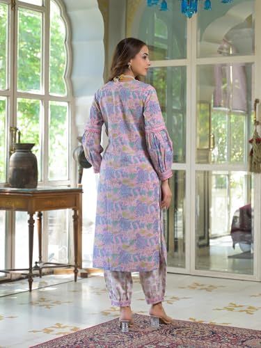 Divena Pink Cotton Block Print Straight Kurta Pant With Dupatta