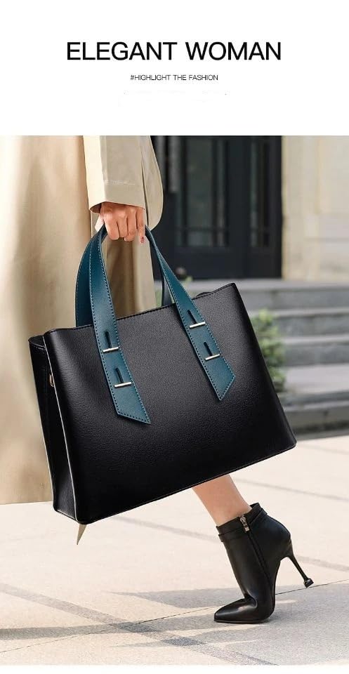 NAMCHI Luxury Leather Tote Handbag for Women Spacious, Stylish & Versatile – Perfect for Work & Travel (Black green)