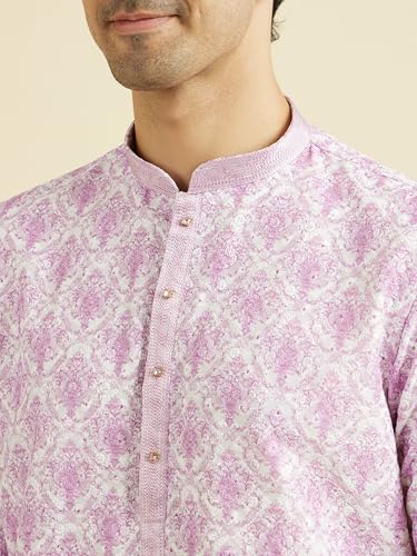 Manyavar Men's Art Silk Embroidery|Sequin Work Kurta Pyjama Set (Lilac,M)