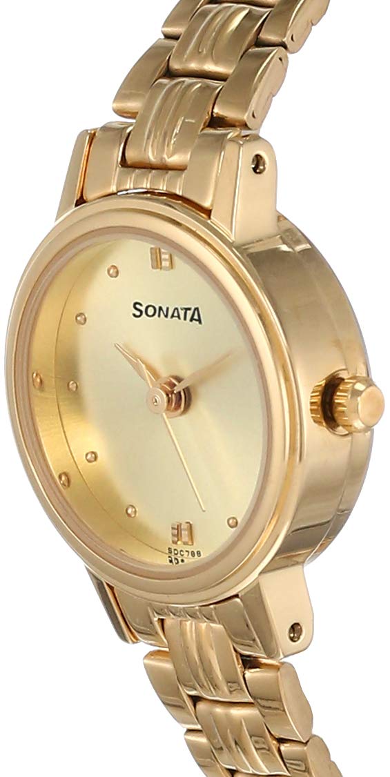 Sonata Quartz Analog Champagne Dial Metal Strap Watch for Women-NS8096YM02