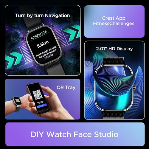 boAt Newly Launched Wave Sigma 3 w/Turn-by-Turn Navigation, 2.01" HD Display, BT Calling, Crest+ OS, QR Tray, Watch Face Studio, Coins, Emergency SOS Smart Watch for Men & Women(Metal Black)