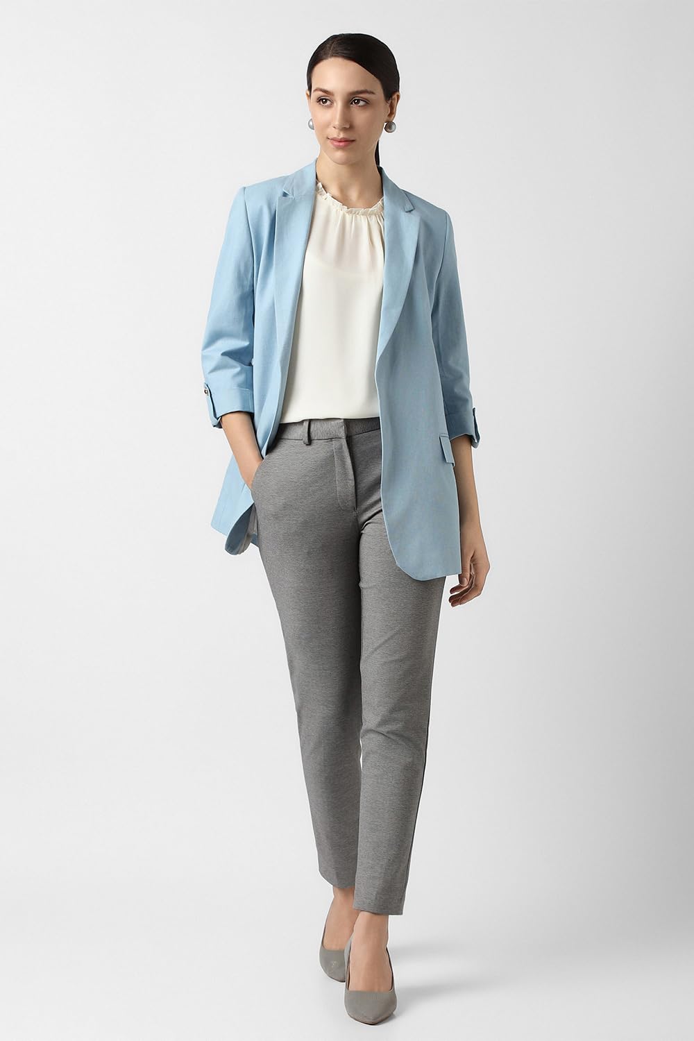 Van Heusen Women's Blazer (VWBZFRGFG19883_Light Blue