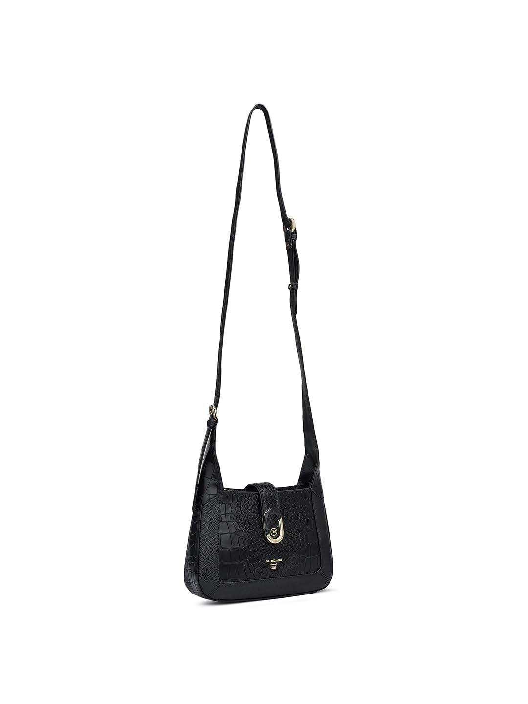 Da Milano Genuine Leather Black Sling Bag (00993OL) (Small)