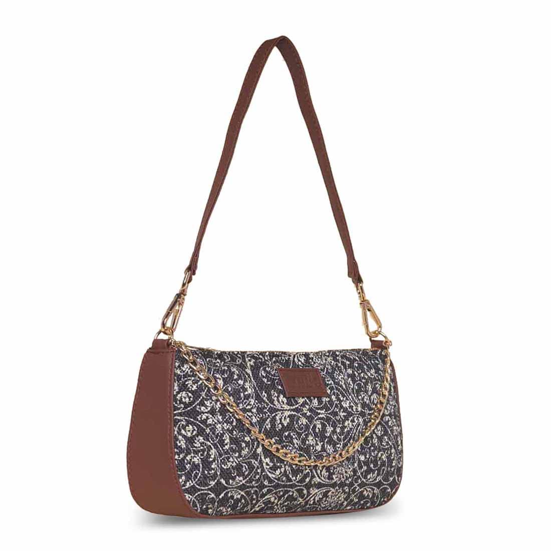 ZOUK Baguette Bag | Crossbody Bags for Women | Women's Handbags | Stylish Sling Bag for Woman | Vegan Leather Evening Bag | Travel & Office Use | Purse and Wallet | Lattice Lace Print