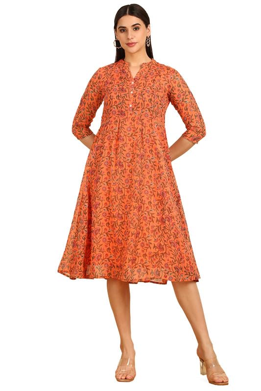 Soch Womens Peach Floral Print Kota Doria Dress